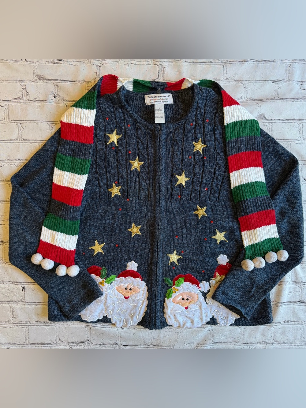 Tiara International® Christmas Collection Cardigan Sweater Snowmen Scarf Large